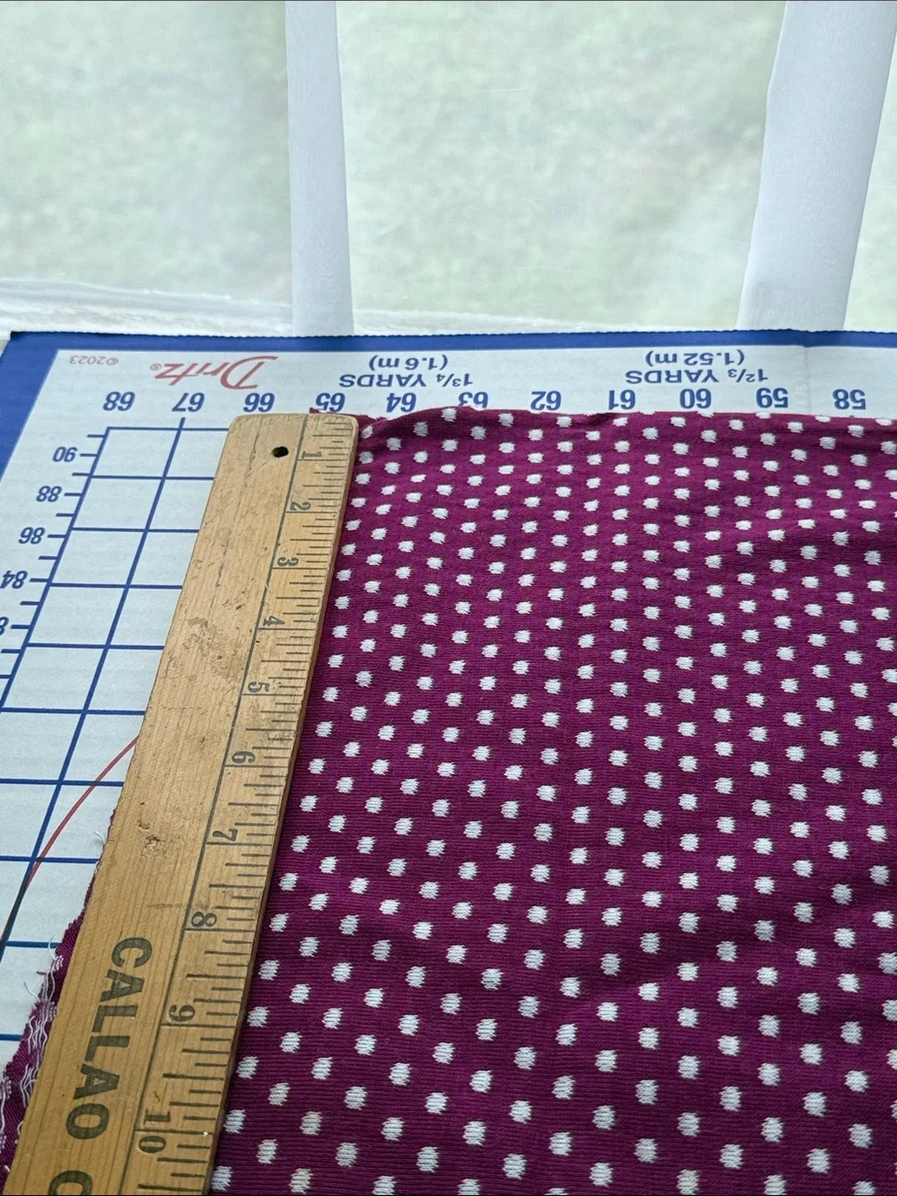 Vintage 60s 70s Tubular Polyester Knit Fabric Berry White Dot 1 3/4 Yards